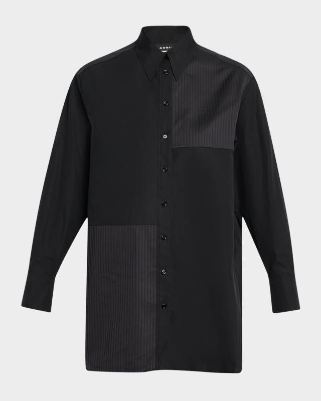 Stitched Pleats Inset Cotton Poplin Oversized Shirt